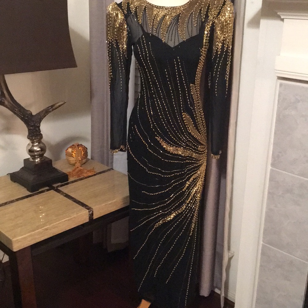💃Sale😯💥Vintage Beaded Gold and Black Dress by Nightline.
